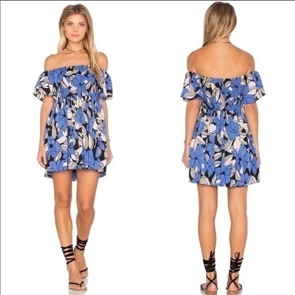 Free people Louise smocked dress in blue combo